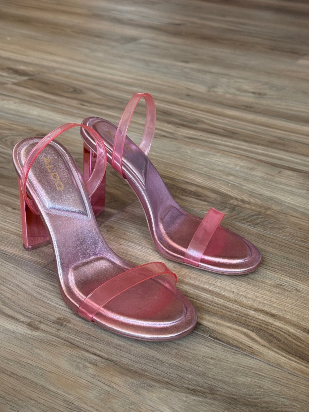 Aldo pink strappy metallic heels